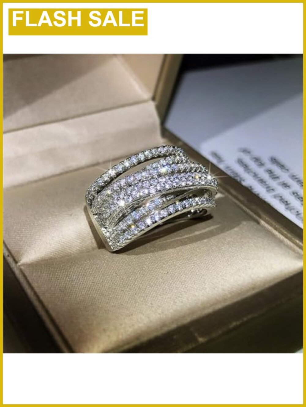 925 Sterling Silver Full Diamond Gemstone Cocktail Ring 18K Gold Criss Cross CZ